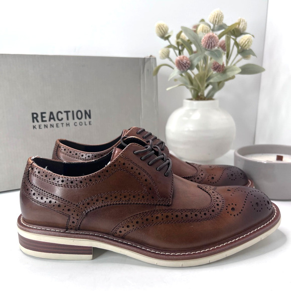 Kenneth Cole Reaction Klay Flex Cap Toe Leather Oxford Cognac RMS9086LE Men 7 M - Picture 1 of 10